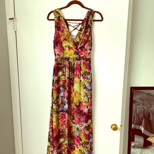 Multi colored lined maxi dress. Worn once.